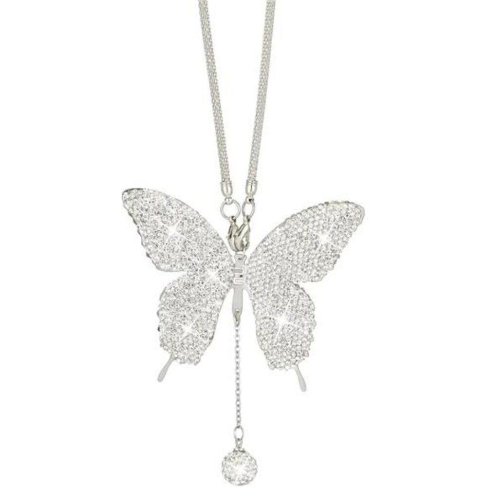 Butterfly Crystal Car Charm Bling Rear View Mirror Hanging Ornament Gift for Wom